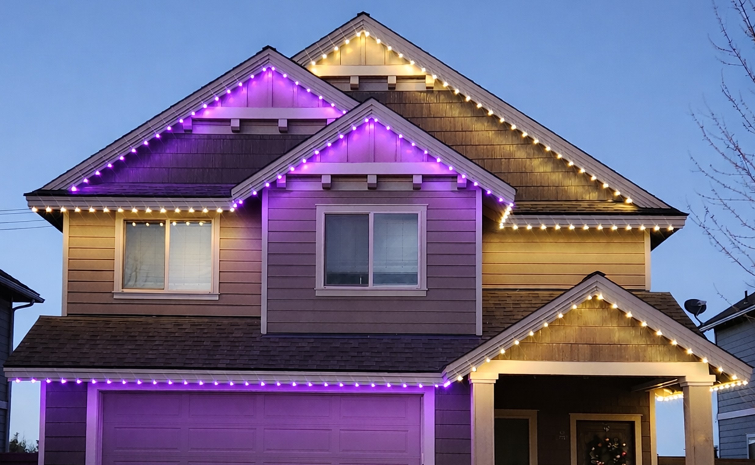 Purple roofline lighting for game day