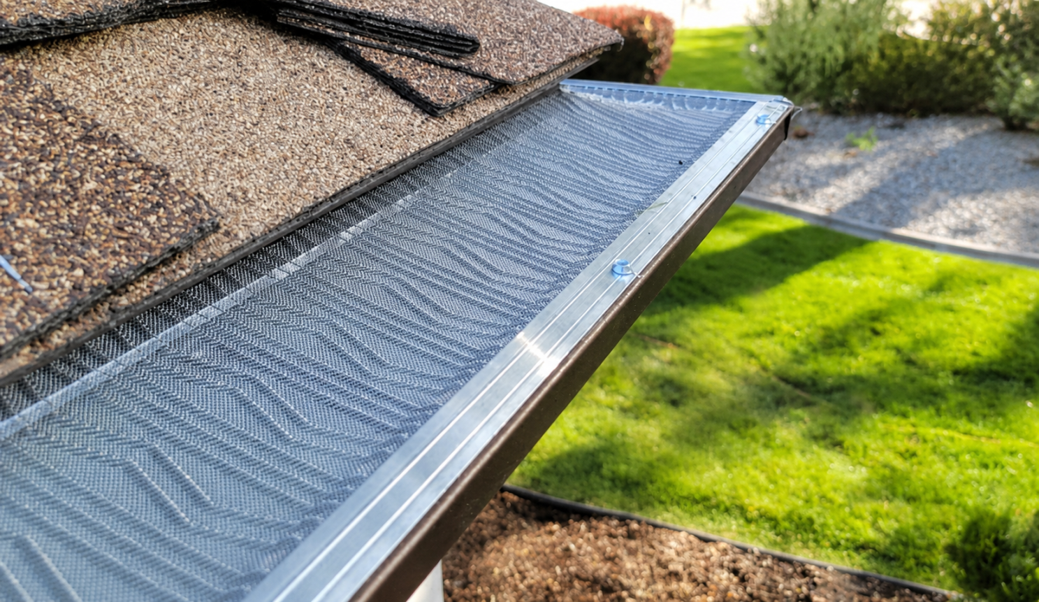Ember-resistant gutter guard installed along a roofline